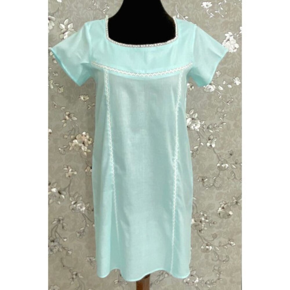 SoieRose SR1094 Women's Sleek Fit 100% Cotton Nightgown - Celeste